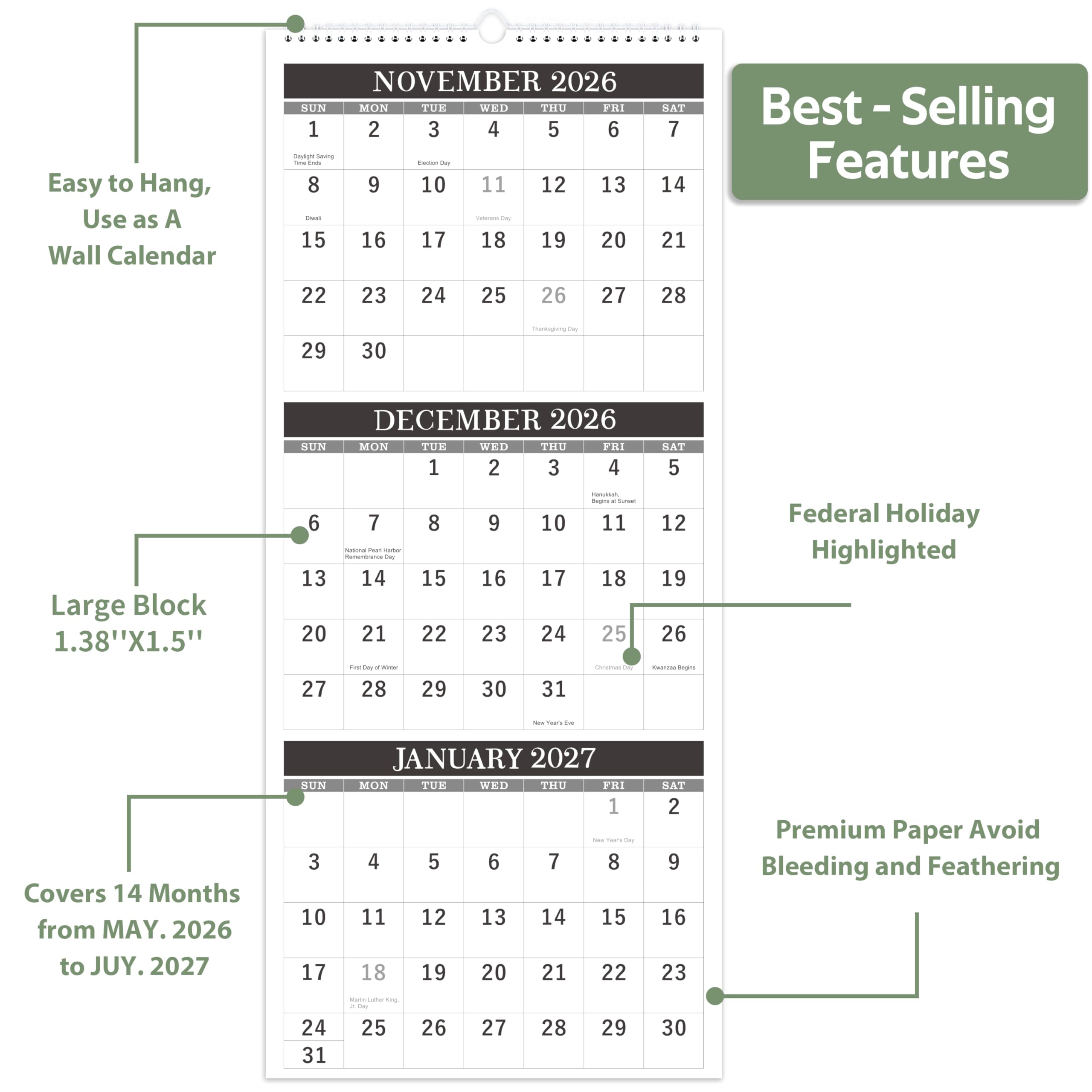 Amazon.com: Calendar 2026-2027 - Wall Calendar 2026-2027, April